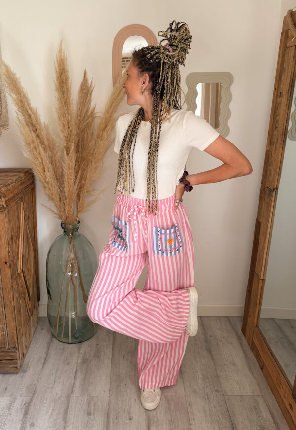 pantalon rayé femme rose bohème fluide loose