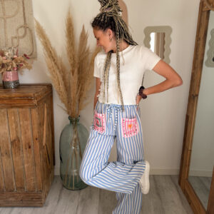pantalon rayé bleu femme boheme fluide