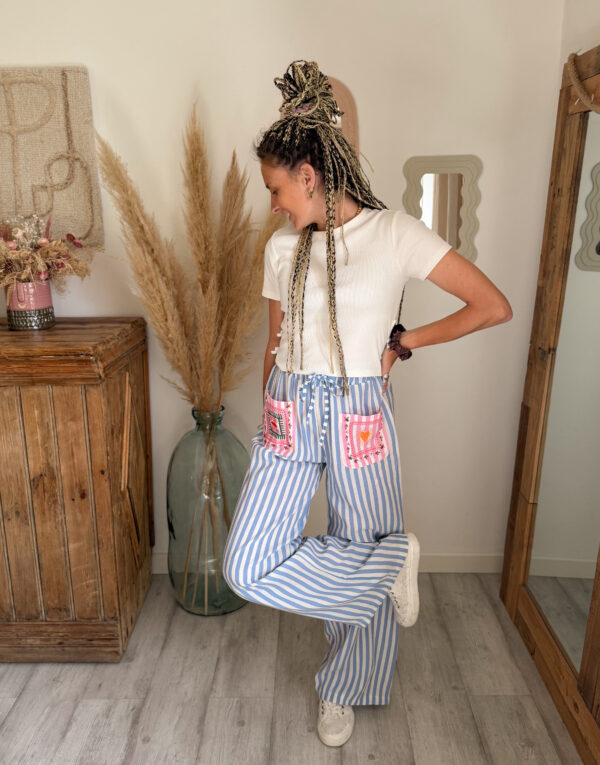 pantalon rayé bleu femme boheme fluide