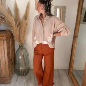 pantalon femme volants bohème avec chemise gaz de coton palmier