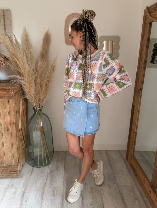 pull crochet pastel femme tenue printemps jean