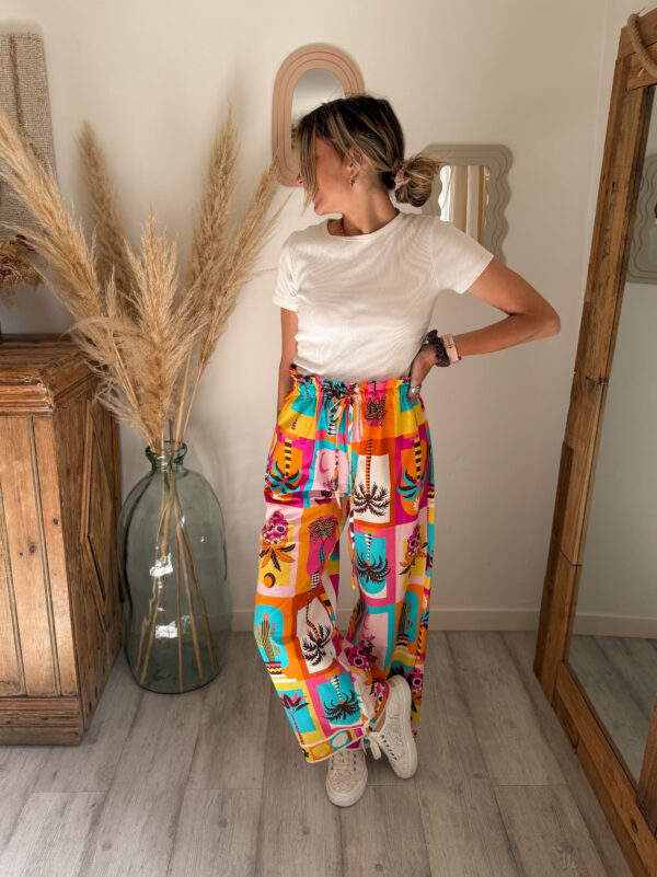 pantalon été coloré femme fluide motif tropical