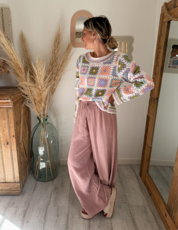 pantalon gaz de coton femme rose boheme