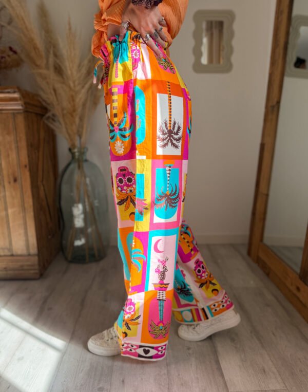 pantalon femme large été multicolore tropical