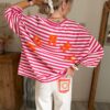 teeshirt mommy rayure rose ecru bouclette