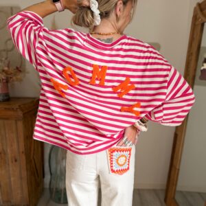 teeshirt mommy rayure rose ecru bouclette