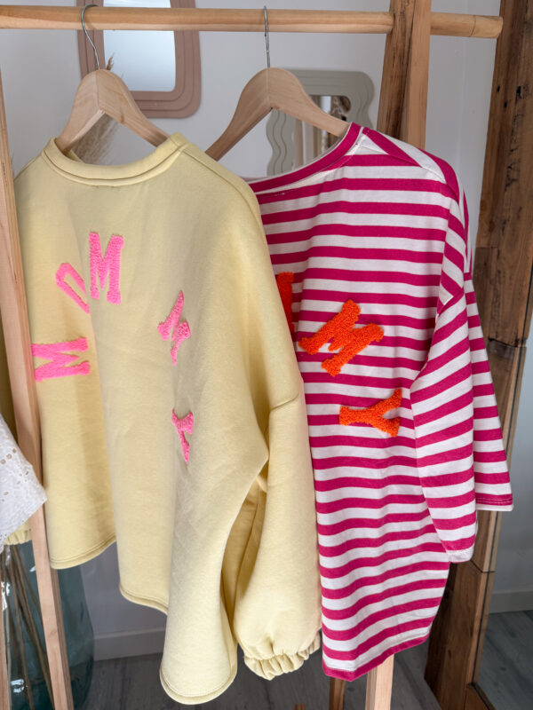 sweatshirt femme mommy jaune rose