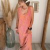 robe longue femme éponge rayure rose