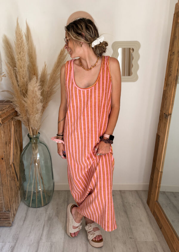 robe longue femme éponge rayure rose