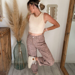 pantalon leopard femme rose ballon