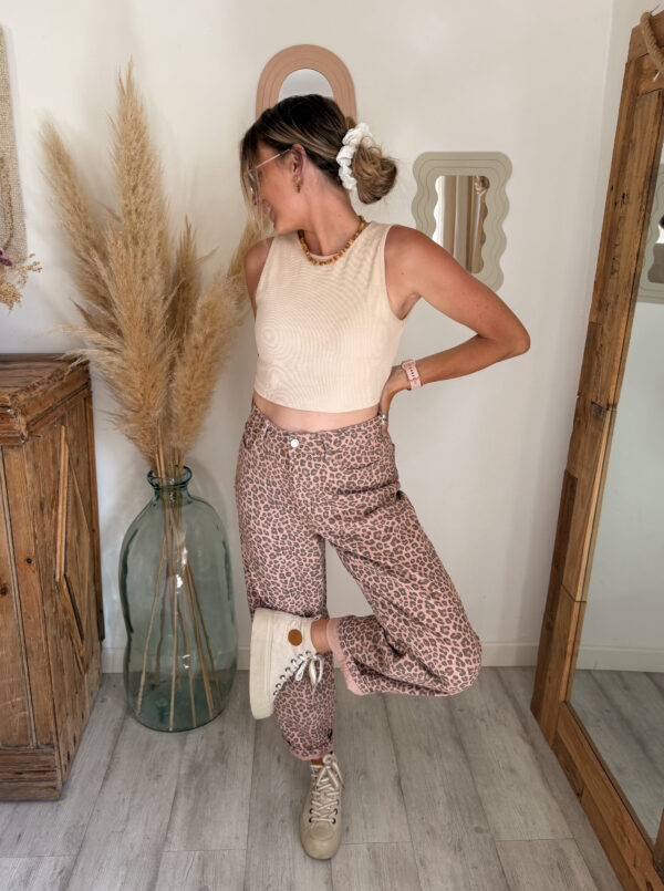 pantalon leopard femme rose ballon