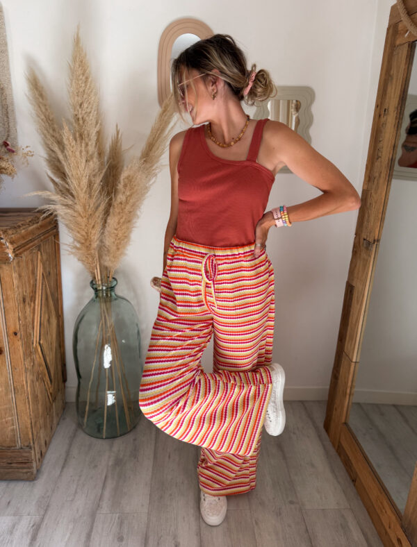 pantalon femme rayures multicolores fluides léger